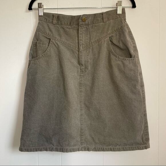 Vintage Contrast Denim Army Green Skirt - Picture 1 of 6